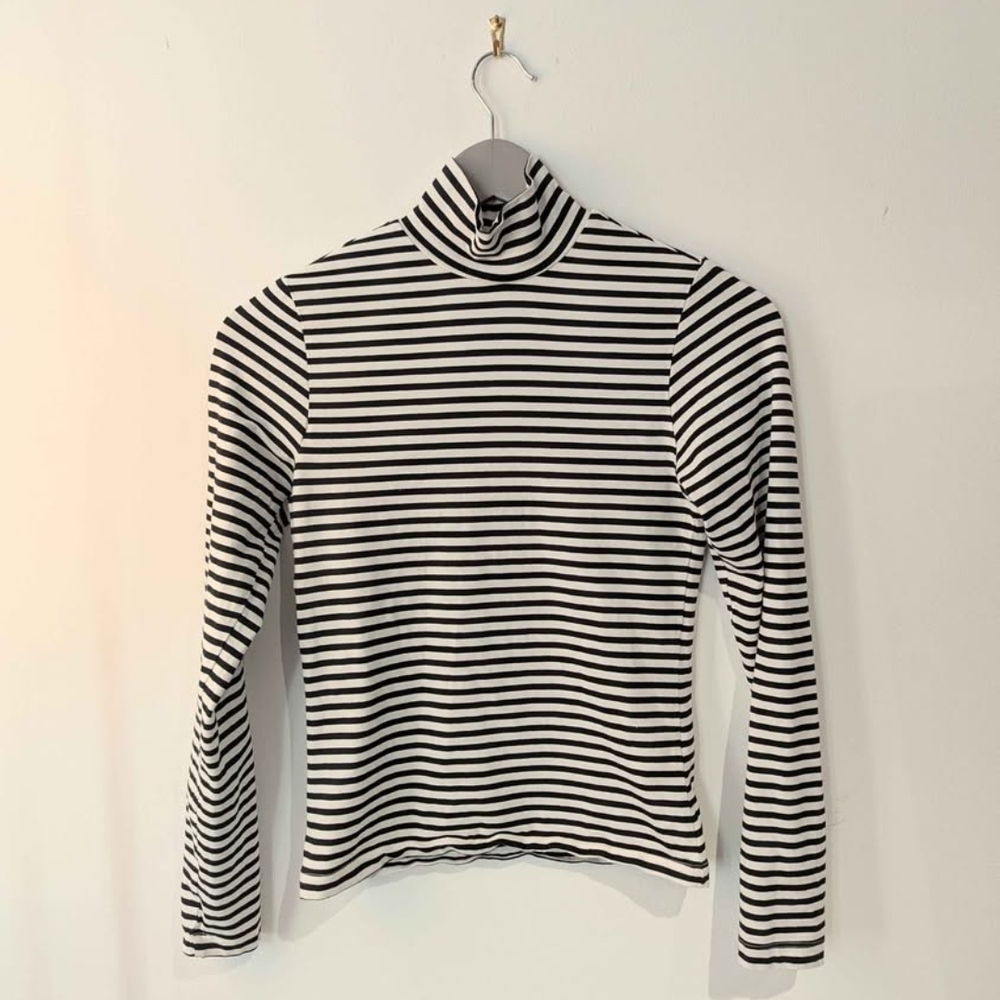 Black and White Striped Turtleneck Top